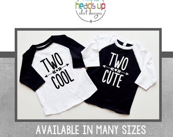 Twin Second Birthday Shirt Raglan Boy/Girl - 2nd Birthday tshirts Boy/Girl Twins - Two Cute - Two Cool - Trendy Two Bday Tees Kids - Gift