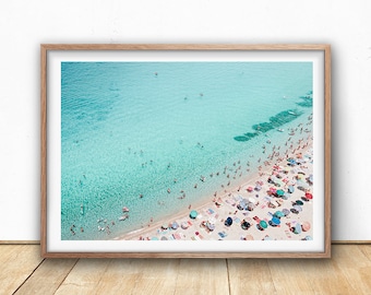 Aerial Beach Print, Beach Art Print, Digital Download, Beach Life, Modern Beach Poster, Sea Print, Teal Decor, Beach Photography, Busy Beach