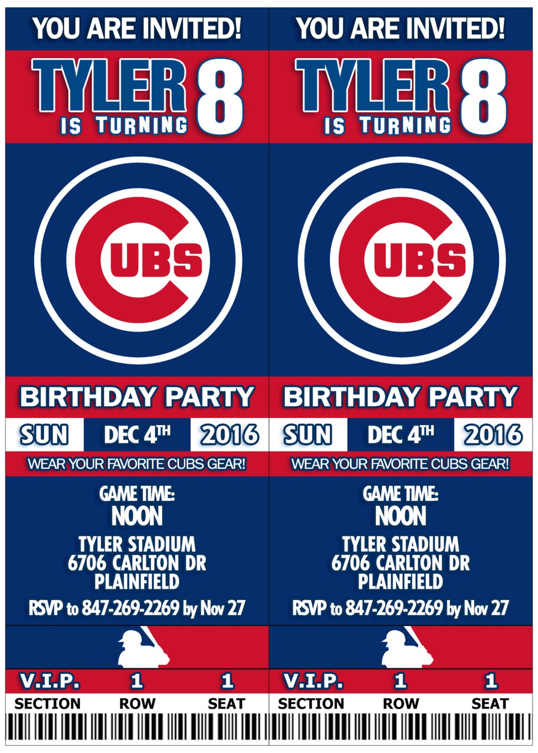 Baseball Chicago Cubs Printable Invitation Tickets Digital