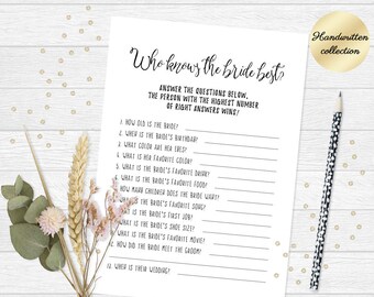 How well do you know the bride game, Funny bridal shower game, Who knows the bride best game, Printable bridal shower game, Tea party game