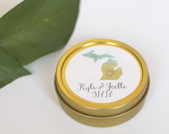 25 Personalized Michigan State Wedding Favor Tins / Gold Wedding Favor Tins / Mint Tin / Wedding Favors / Custom State Favors