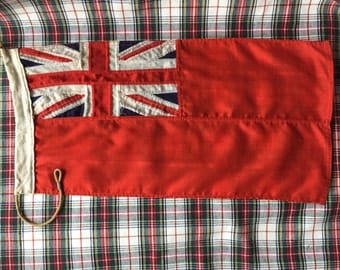 Vintage Linen Signal Flag, Nautical Flag, Red British Ensign Flag