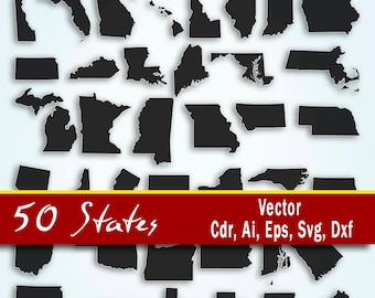 United States Vector, 50 states clip art, All Usa states, Ai, Svg, Cdr, Eps, Dxg. States map vector