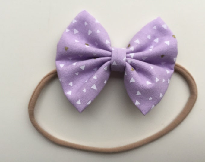 Purple Triangles fabric hair bow or bow tie