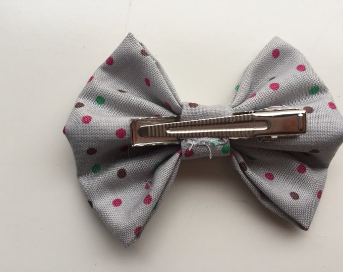 Gray Dots fabric hair bow or bow tie