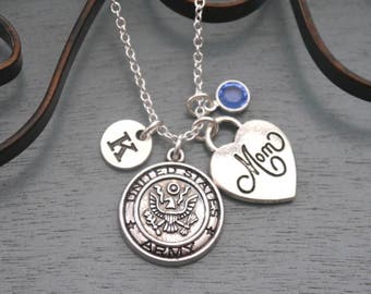 Army Mom Necklace, Personalized Army Mom Necklace, Army Mom Initial Necklace, Army Mom Gifts, Army Mom Heart Jewelry, Army Mothers Gifts