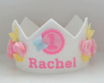 Butterfly Crown, Birthday Crown, Flower Crown, Roses, Wool Felt Crown, First Birthday, Smash Cake, Princess, Dress Up Crown, Spring