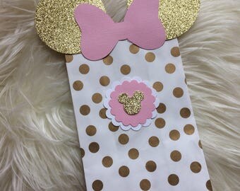 Pink and Gold Minnie Mouse Goodie Bags. Minnie Mouse Favor Bags