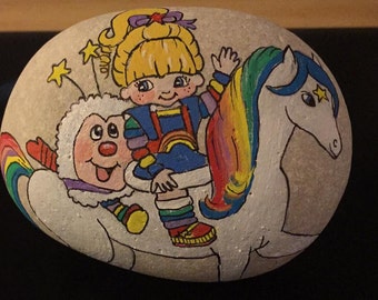 Rock painting, Rainbow Brite and Sprite painted rock, stone