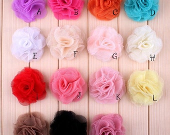 Free Shipping Newborn Mini Crochet Shabby Chiffon Flower Accessories Fashion Tulle Mesh Flowers For Baby Headband Flower Supplies 2.4"