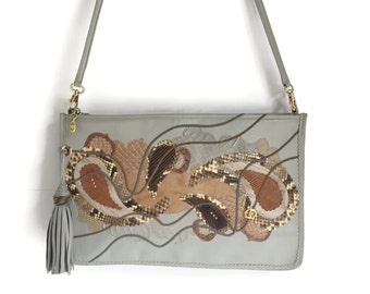 Vintage Carlo Fiori Italian Leather and Snakeskin Shoulder Bag, 1980s Handbag, Reptile Skin Purse Made in Italy, Carlo Fiori Clutch