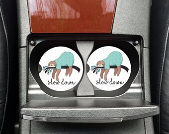 Car Coasters, Personalized Car Coaster, Cup Holder, Sloth Car Coaster, Auto Coaster, Auto Coasters, Sandstone Car Coaster, Coaster For Car