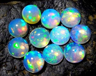 Rare lot of 25 Pcs opal cabochon round fine flashy multi fire welo opal Ethiopian Opal Round natural loose gemstone - calibrated size opals