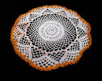 Orange and White Pansy Vintage Doily 13" Handmade
