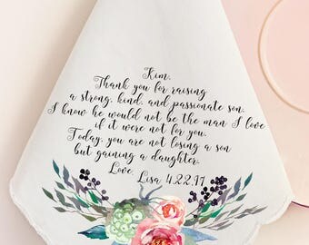 Wedding Handkerchief, Mother of the Groom Handkerchief, Mother in Law, Mom, Printed Hankie, Custom Handkerchief, Hankie Gift- 45