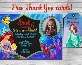 Little Mermaid INVITATION with PHOTO Mermaid birthday Mermaid party Mermaid invitation birthday Ariel invitation Under the sea Thank you