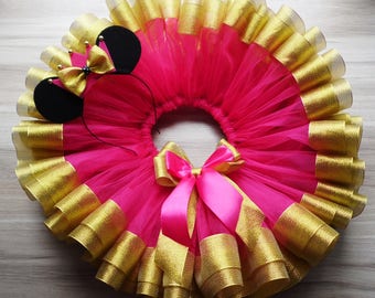 Hot Pink and Gold Minnie Mouse Birthday , Pink Gold Minnie First Birthday Girl Disney World 1 Birthday Personalized Birthday , Minnie tutu