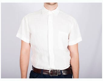 White linen men's shirt "Slim"- Office shirt - Mens formal and business shirt - Natural linen shirt