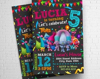 Trolls Invitation, Trolls Birthday Invitation, Trolls Party, Trolls Birthday, Trolls Party Invitation, Trolls Party Printables