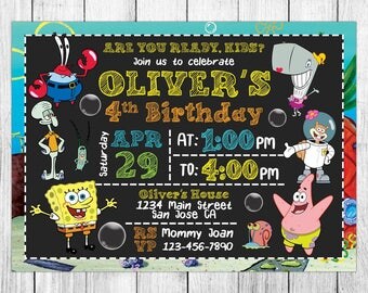 Spongebob Invitation, Spongebob Birthday, Spongebob Invites, Spongebob Party, Spongebob Printable, Spongebob Evite, Spongebob Invitations
