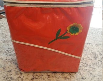 REDUCED-Fabulous Vintage 60s Cooler / Orange with Yellow Flower