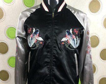 Vintage Sukajan Satin Koi Fish Embroidery Japanese Bomber Jacket