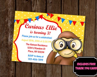 Curious George Invitation, Curious George Birthday Invite, Printable Invitation, Monkey Birthday Invitation