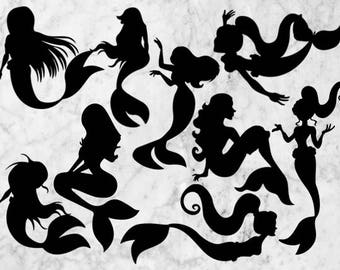 Mermaids Clipart, Mermaids Silhouette, Svg, Png, Dxf & Eps files. Mermaid cutfile, mermaid png, silhouette cameo files, cricut explore.