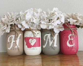 Home Mason Jars, Home State Mason jar set, Set of 4 pint size Mason jars, Shabby Chic decor, Rustic Home decor, Farmhouse, Housewarming gift