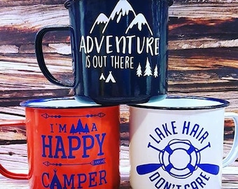 adventure, metal cups,cottage, camp, trailer, camper, lake, summer
