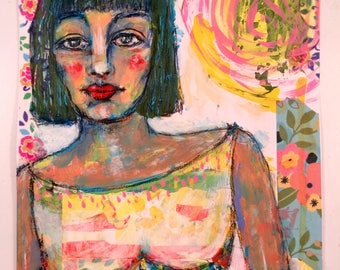 Hello Spring is a mixed media painting on paper