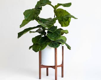 Mid-Century Modern Planter, Plant Stand with 10" Ceramic Pot