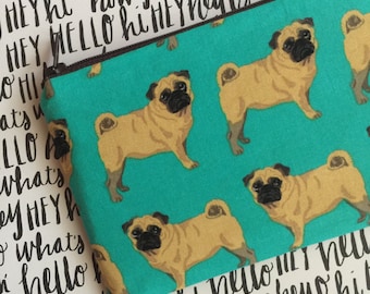 Pug print zipper pouch - Dog lovers bag - Under 10 gift