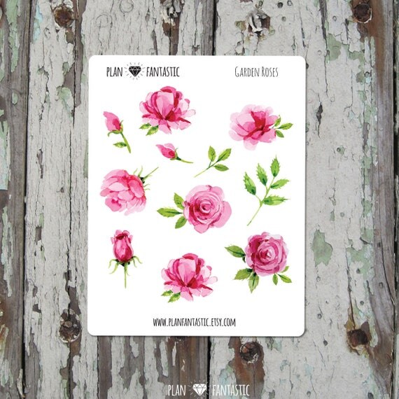 Watercolor Bullet Journal Stickers Garden Roses Planner