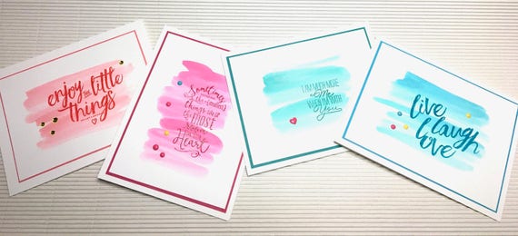 Friendship cards (4) handmade set happy colorful heat-embossed ink wash stationery paper greeting party supplies