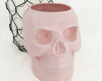 Pink Skull Ceramic Toothbrush Holder, Pencil Pen Holder, Tool Caddy Pencil Desk Accessory or Flower Planter Kitchen Spoon Container