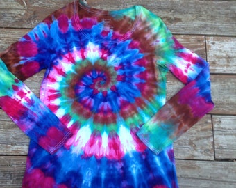 Womens L XL Tie Dye Shirt Long Sleeve Psychadelic Large Tie Dye Extra Large Tie Dye Tee