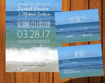 Beach Wedding Invitation / Beach Wedding Suite / Inviation Suite / Sunset / Blue / Casual / Anniversary