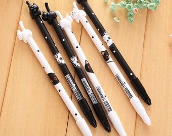 Cat pens black and white cat pens, set of 2 cat pens with fine tip black ink, kawaii cat, animal pens, cute novelty pens, kawaii cat pen