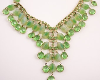 Green Rhinestone Bib Statement Necklace