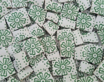 Mosaic Tiles--Green Retro flowers --56 Tiles