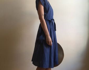 Lavai Maria Handmade Cotton Blue Wrap Dress with Huge Pockets- Sz L
