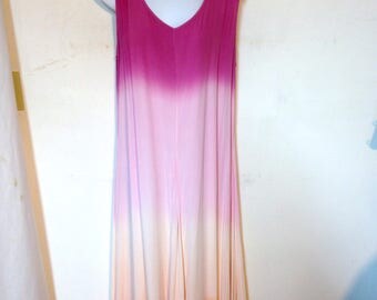 80s Long Ombre Rayon Dress Size M Blowsy Flowing Dress Made In India