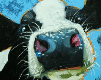 Cow painting 1212 12x12 inch original animal portrait oil painting by Roz