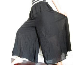 Black Boho Hippie Soft Cotton drawstring waist wide legs Pants (P01)