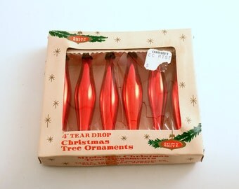Vintage Christmas Glass Ornaments Shiny Brite Miniature Teardrops Feather Tree