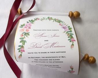 Fairytale princess wedding invitation scroll, set of 10