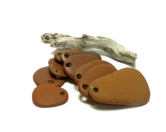 Beach Pebbles Drilled Stones BROWNIE POINTS Focal Jewelry River Rock Beads Supplies Dangle Charms Pendants Brown Mix