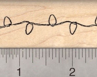 Christmas Lights Rubber Stamp, Holiday Light String E5308 Wood Mounted