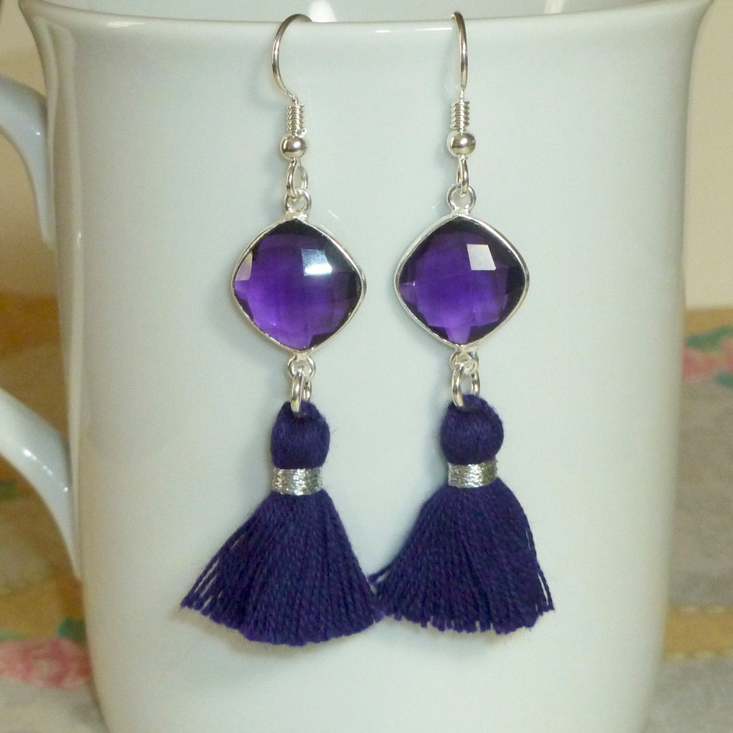 Amethyst Gemstone Tassel Earrings Tassel Earrings Hydro